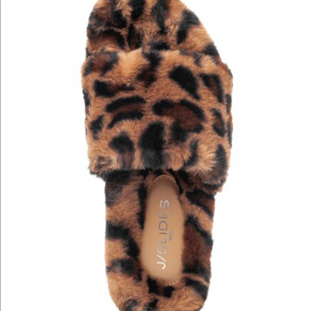 Brown Leopard Faux Fur Cozy Sandals Size 11